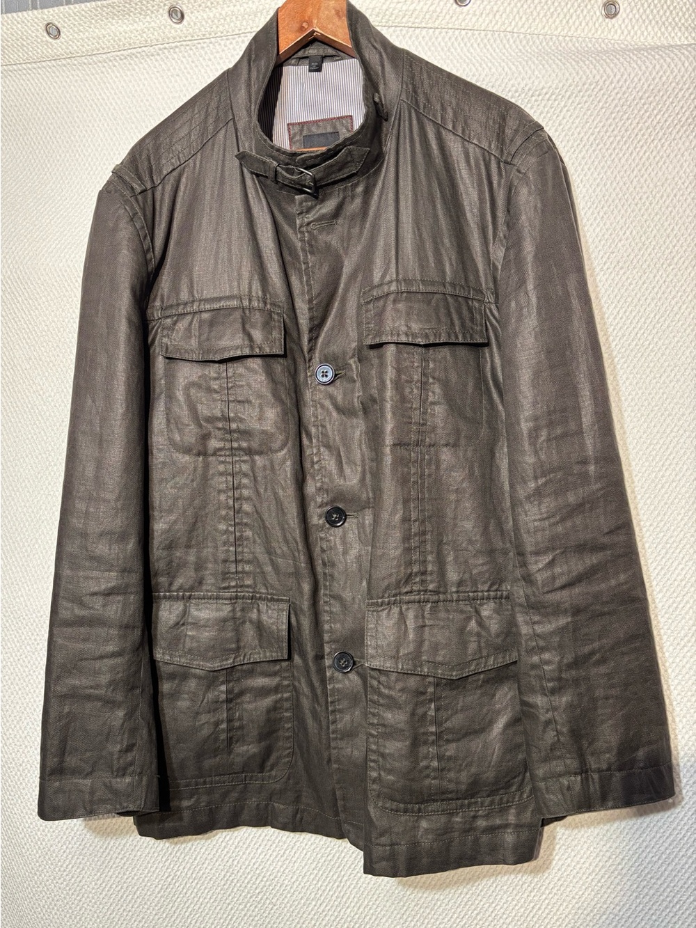 BOSS BY HUGO BOSS SZ L (estimated) Waxed Linen Field Jacket Funnel Neck Pockets